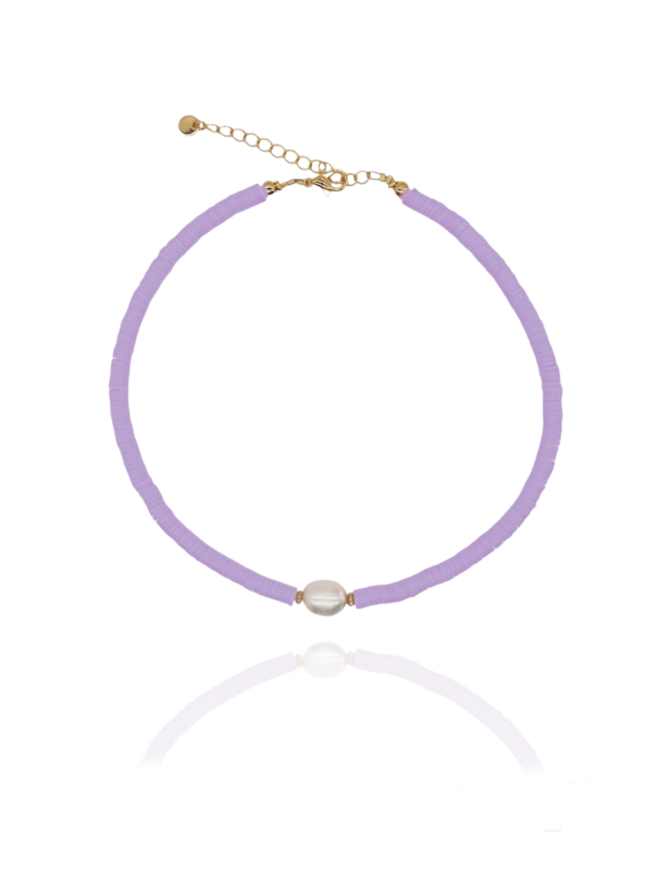 Halskette LULU Süßwasserperle XL  FLIEDER neon - Bunter Schmuck