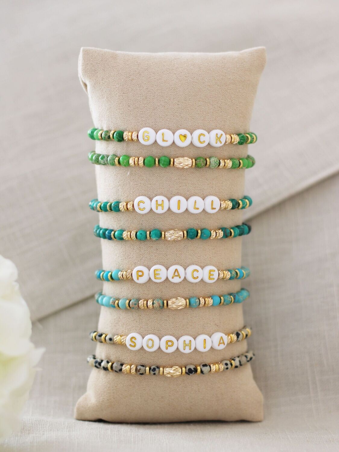 Namensarmband Mantra Armband Dalmatiner JASPIS Gold