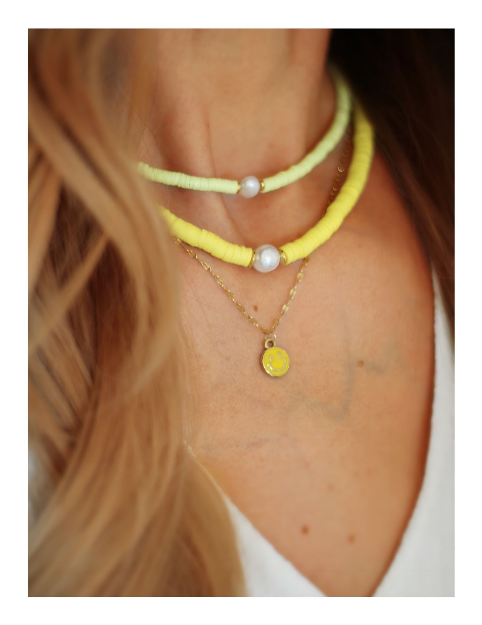 Halskette LULU Süßwasserperle XL Gelb neon - Bunter Schmuck