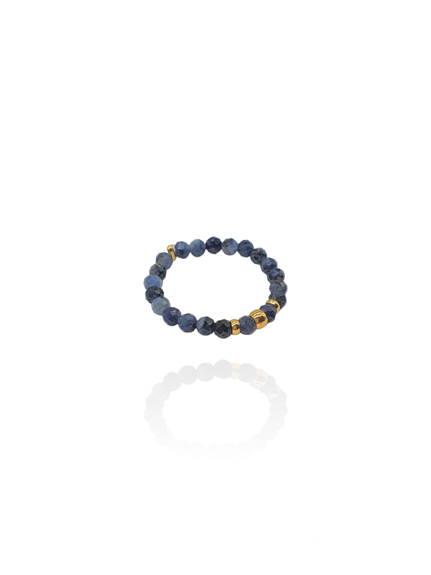 Sodalith Ring elastisch blau gold - Bunter Schmuck