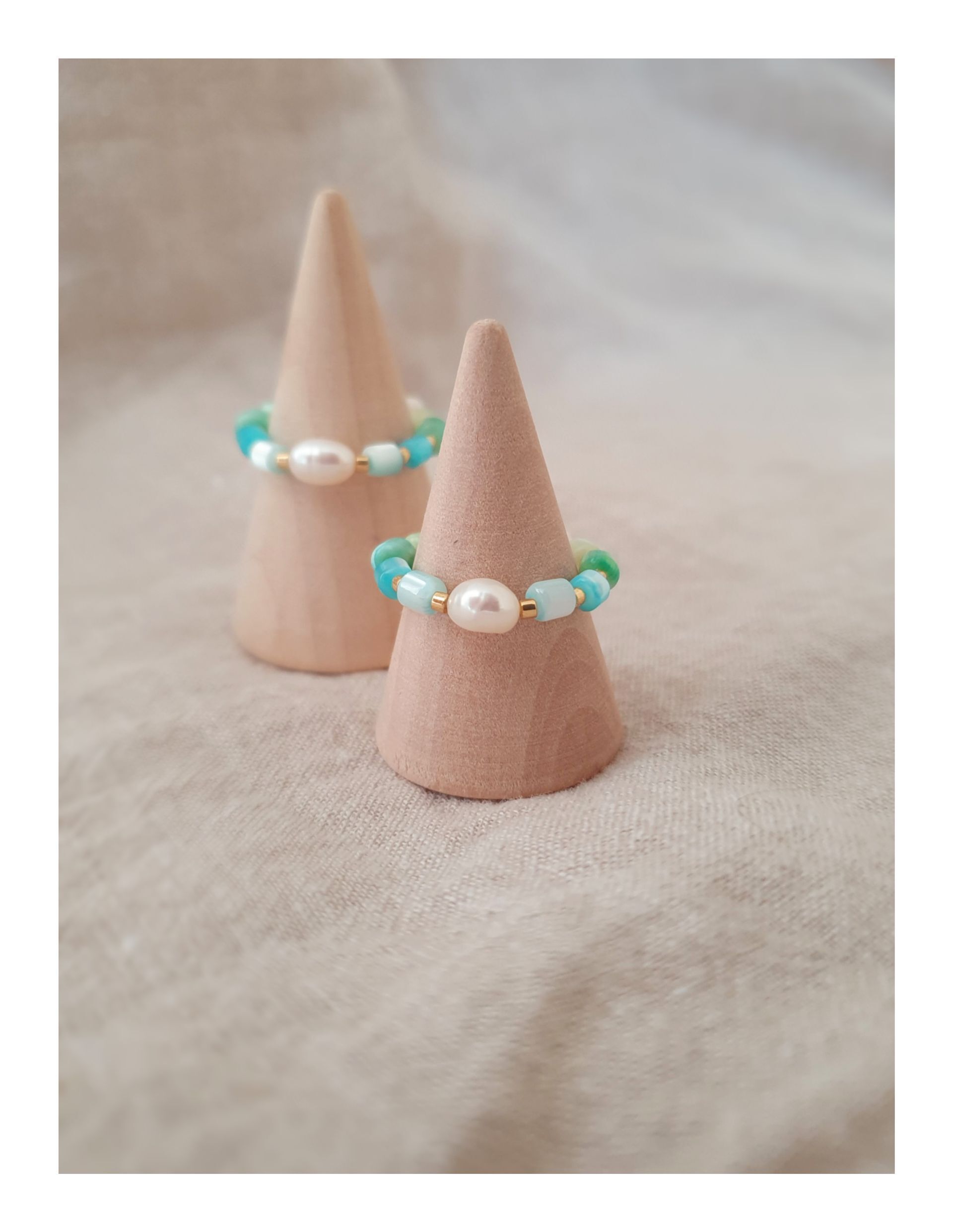 Perlmutt Ring elastisch grün blau gold - Bunter Schmuck