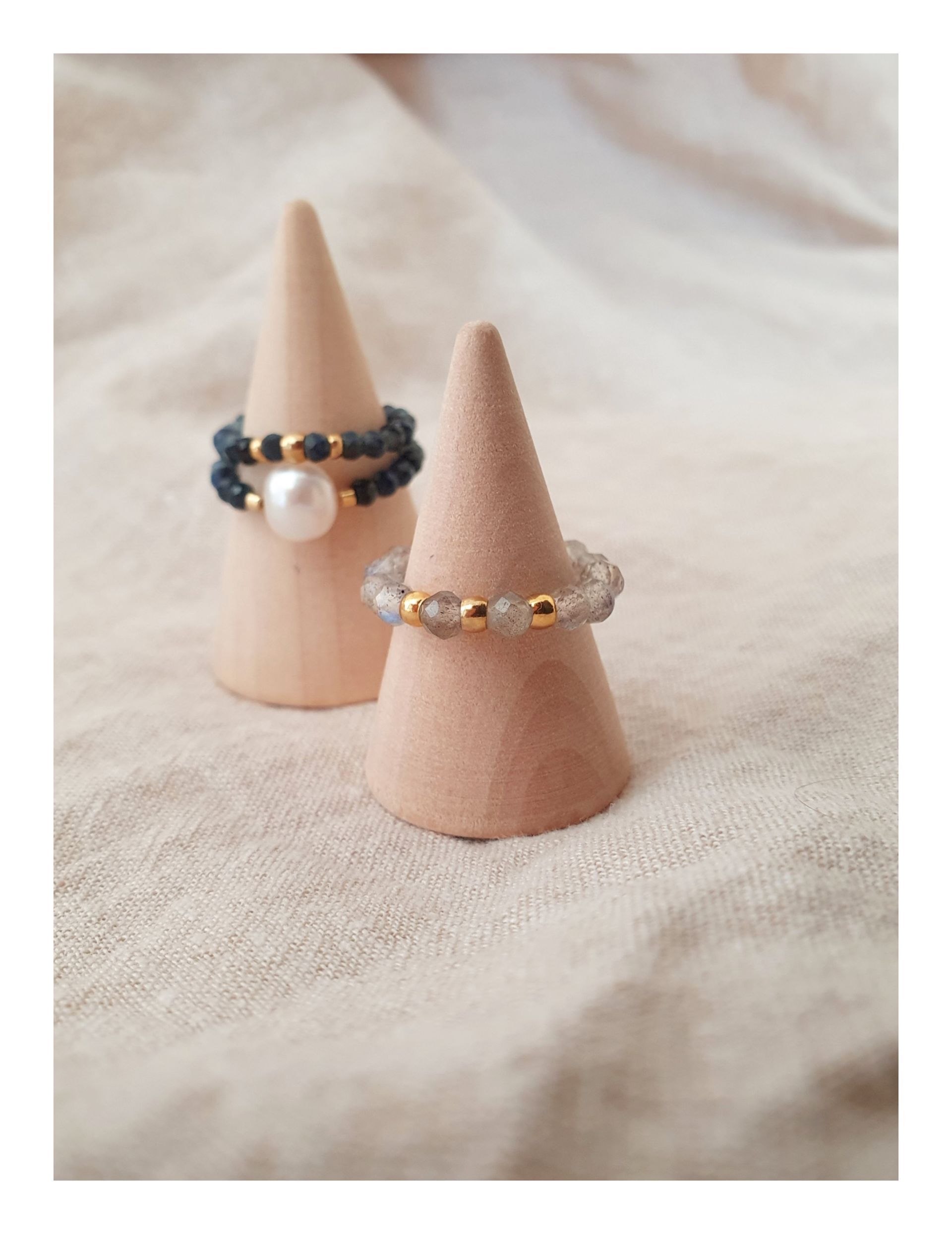 Labradorit Ring elastisch grau gold - Bunter Schmuck