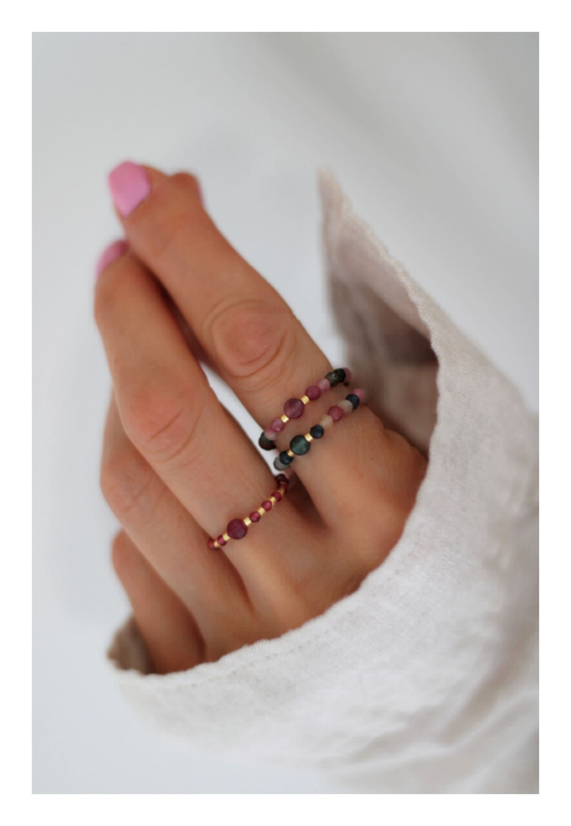 Turmalin Ring elastisch rosa  gold - Bunter Schmuck