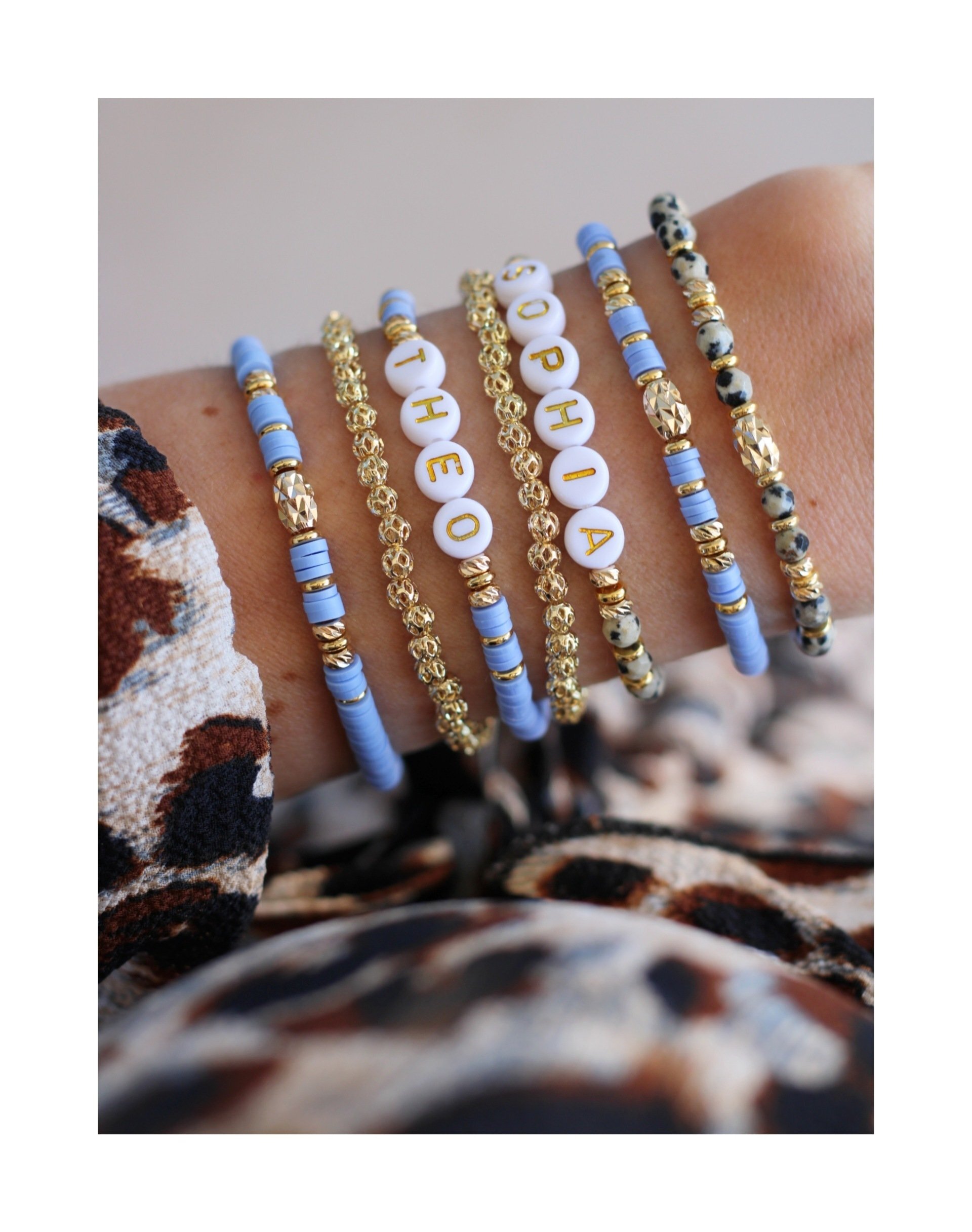 Namensarmband LISI Blau Lila Katsuki gold - Bunter Schmuck