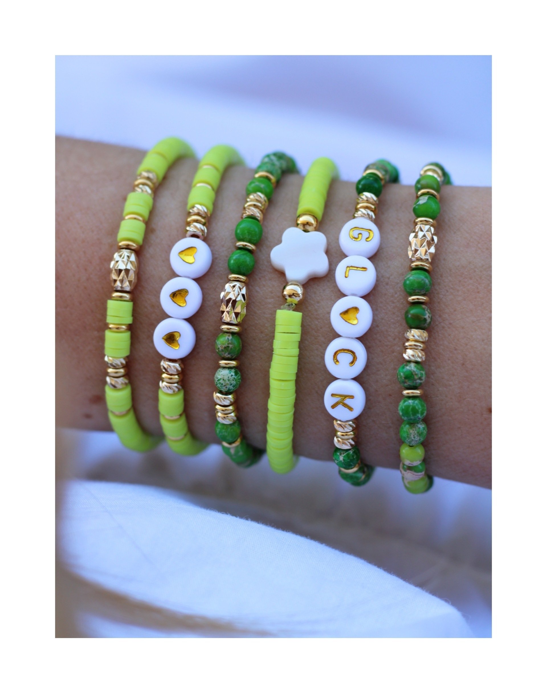 Namensarmband LISI Grün Lime Dunkelgrün Katsuki gold - Bunter Schmuck