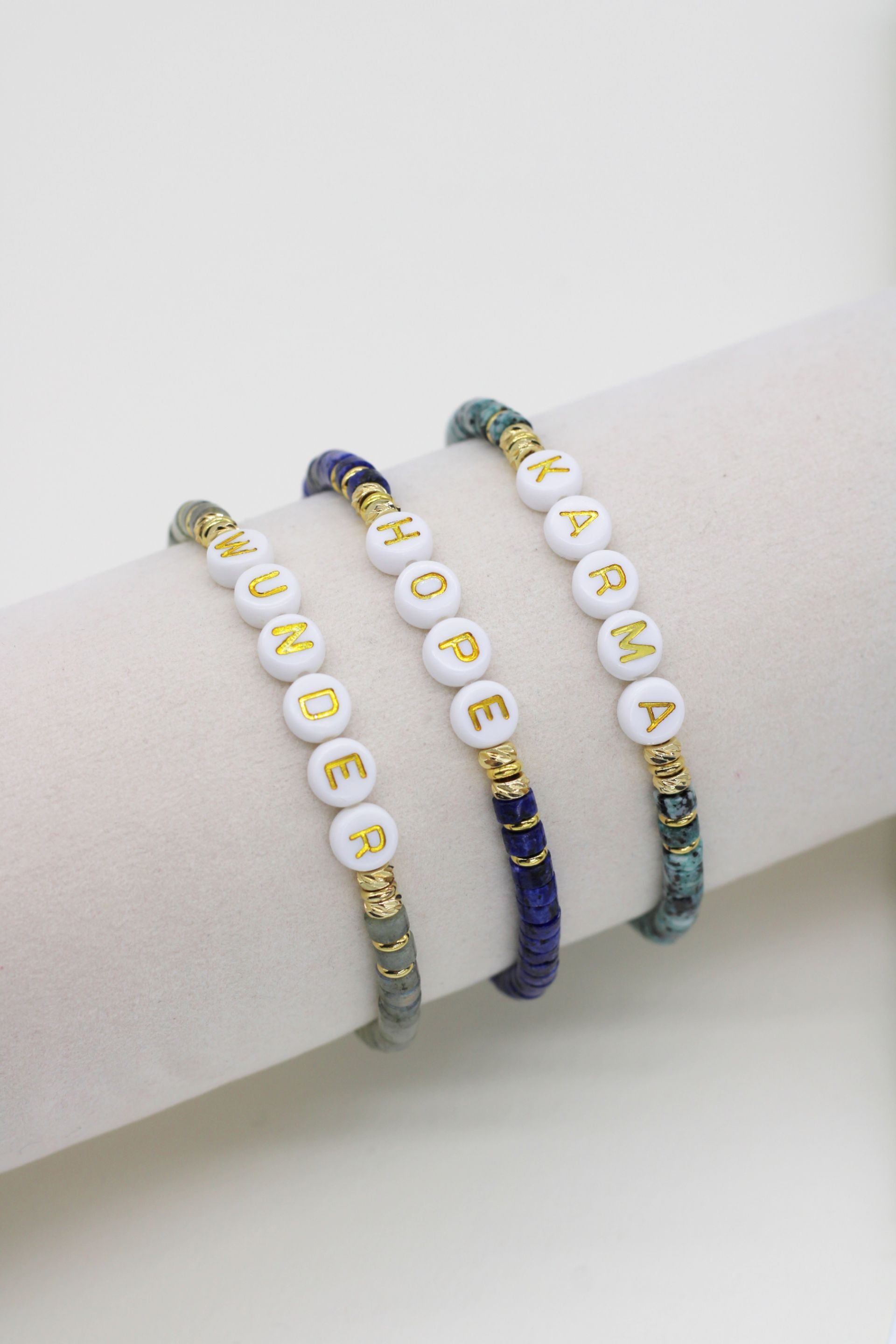 Halbedelstein Armband JUNA Labradorit Jaspis Quarz Gold - Bunter Schmuck