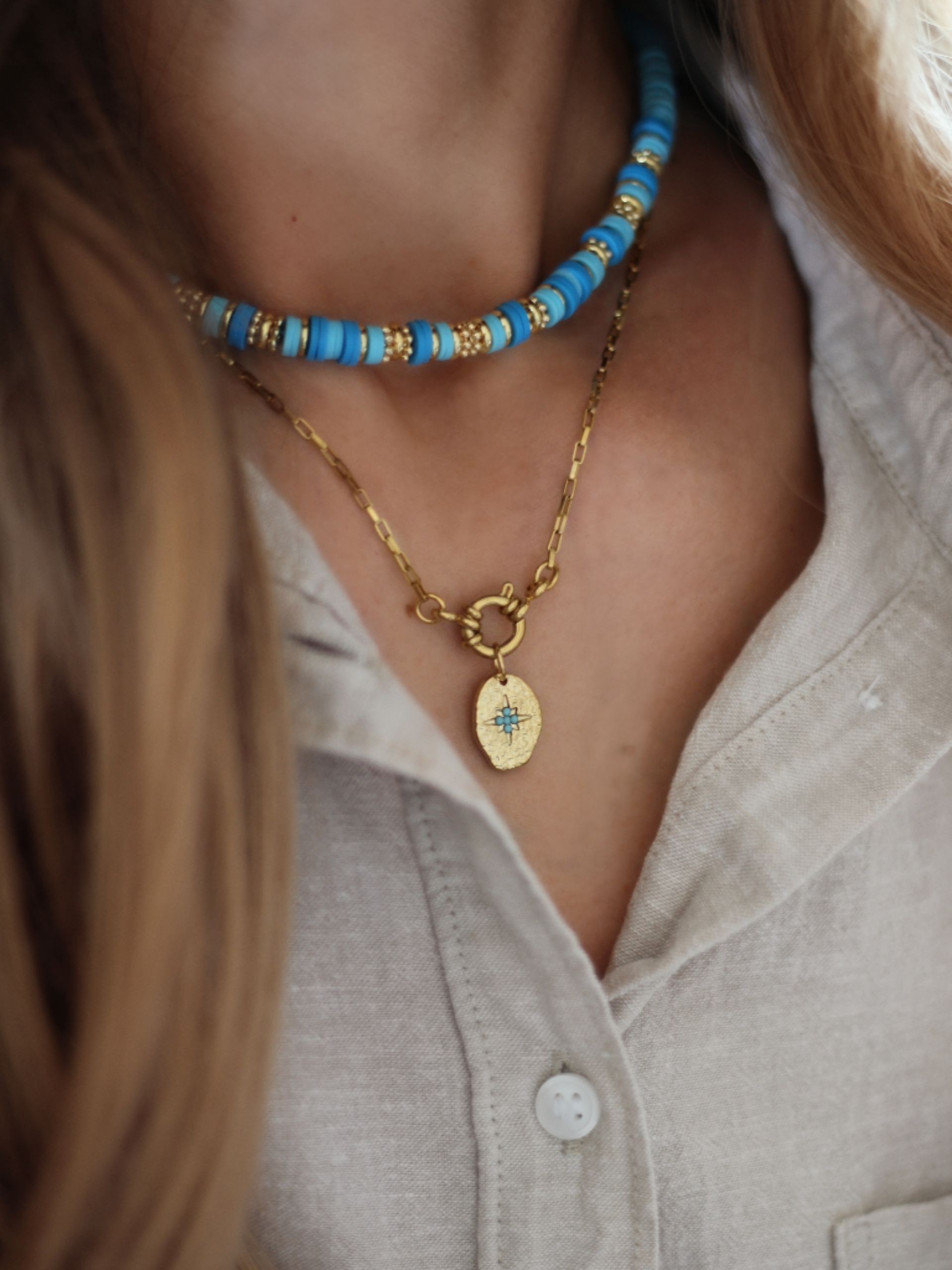 Halskette MAVIE Choker Blau Katsuki Gold - Bunter Schmuck