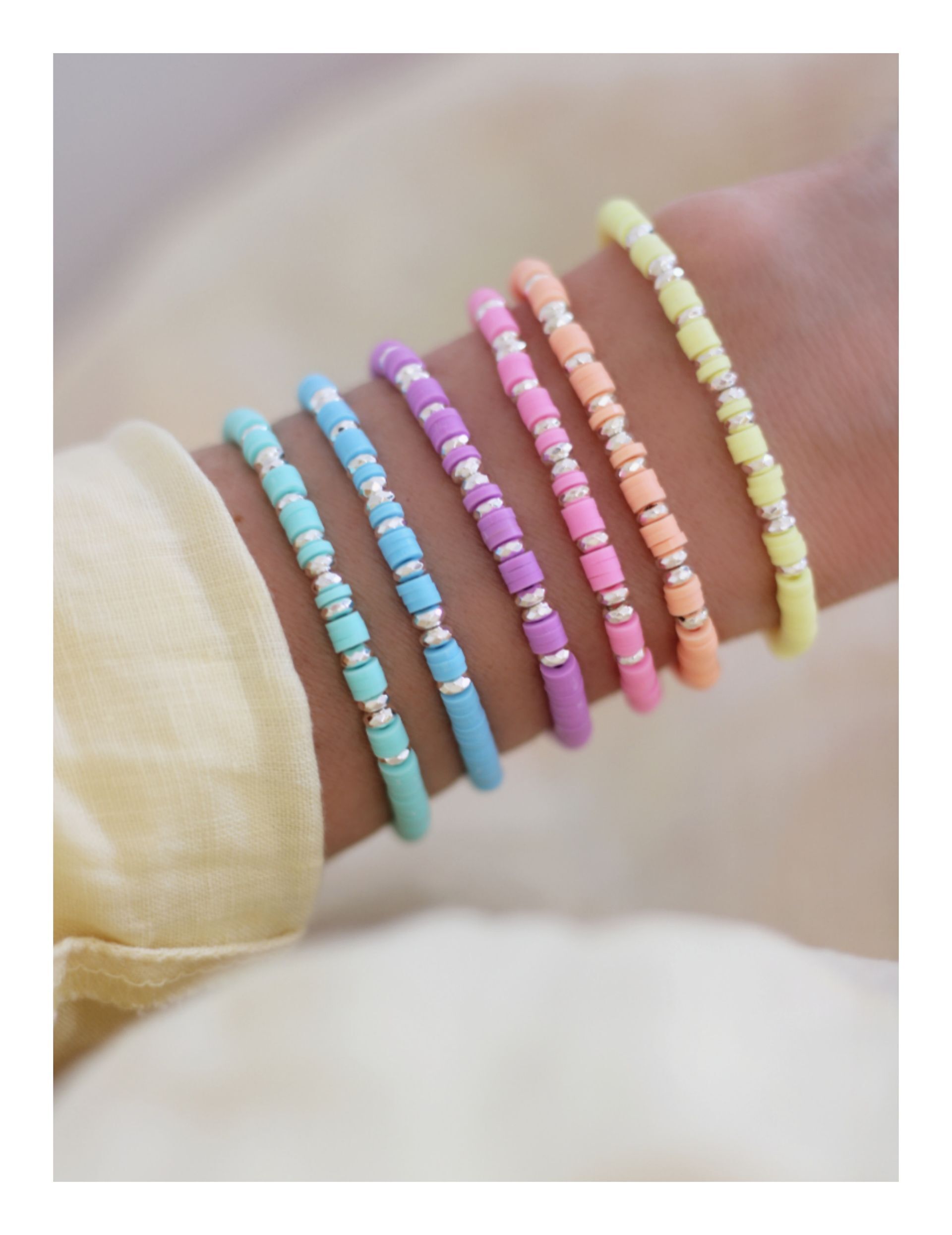 Namensarmband LISI silber Pastellfarben blau türkis gelb orange rosa lila Katsuki  - Bunter Schmuck