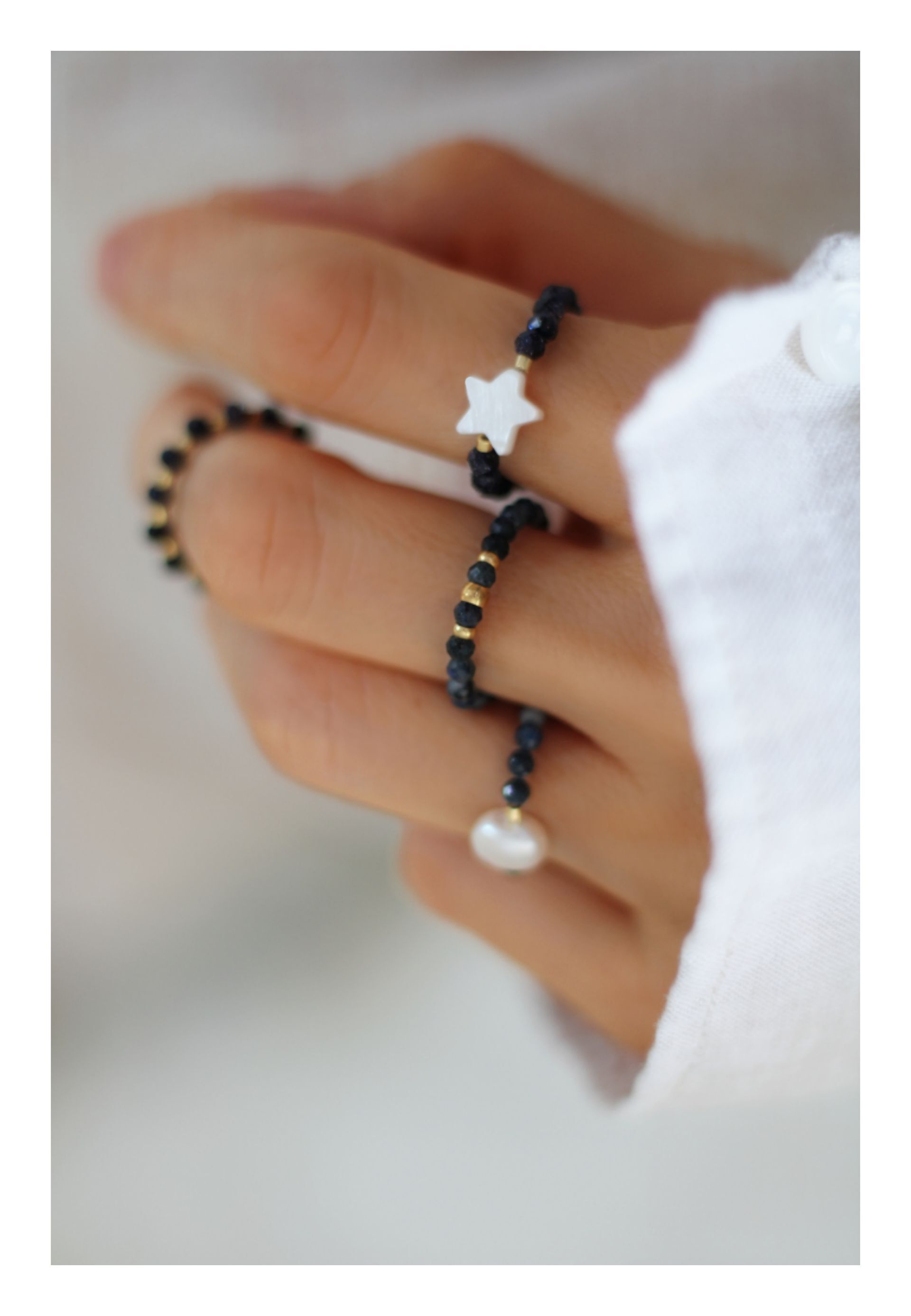 Blauer Goldstein Ring elastisch Gold - Bunter Schmuck