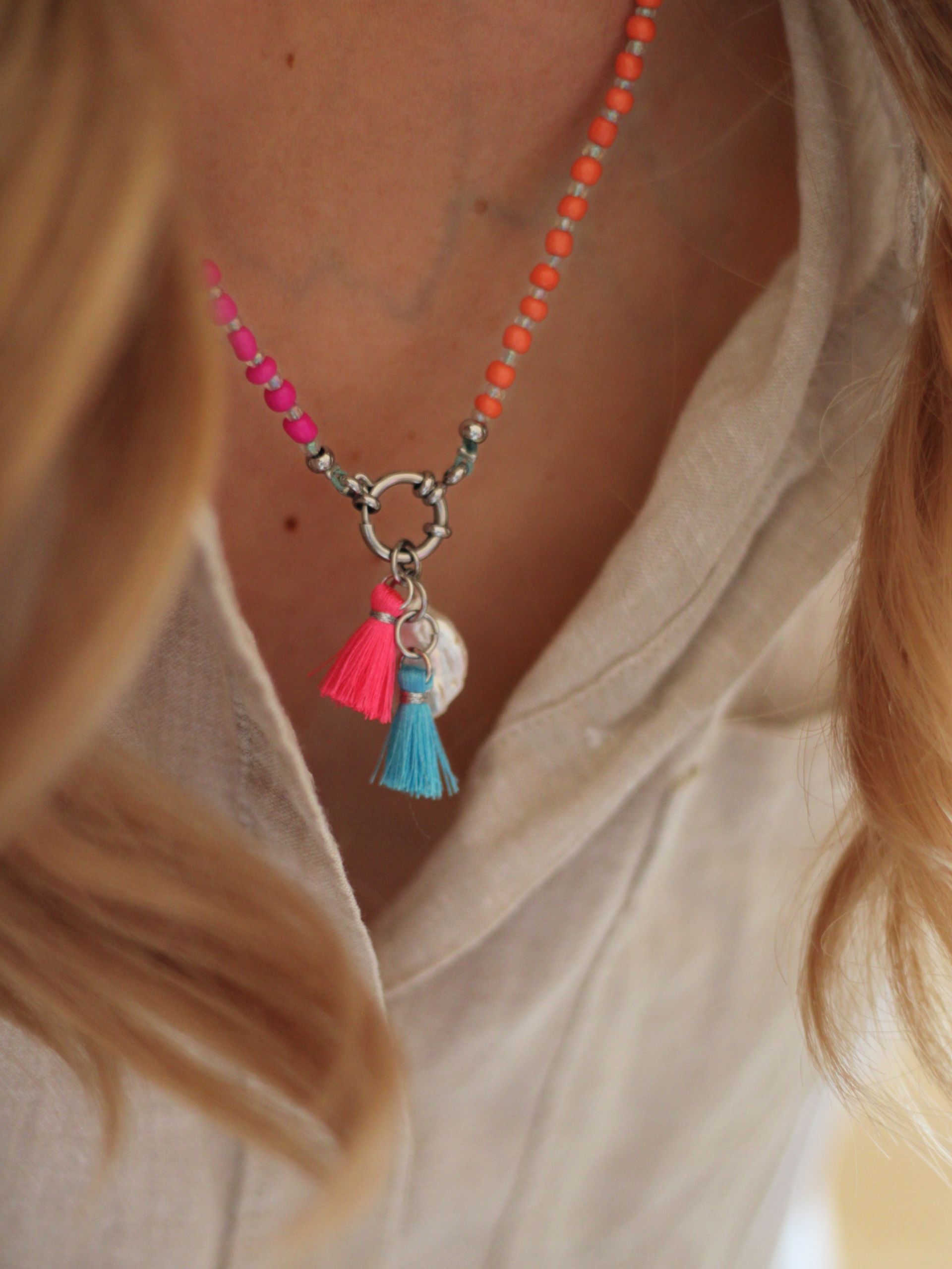 Anhänger QUASTE türkis blau silber - Bunter Schmuck