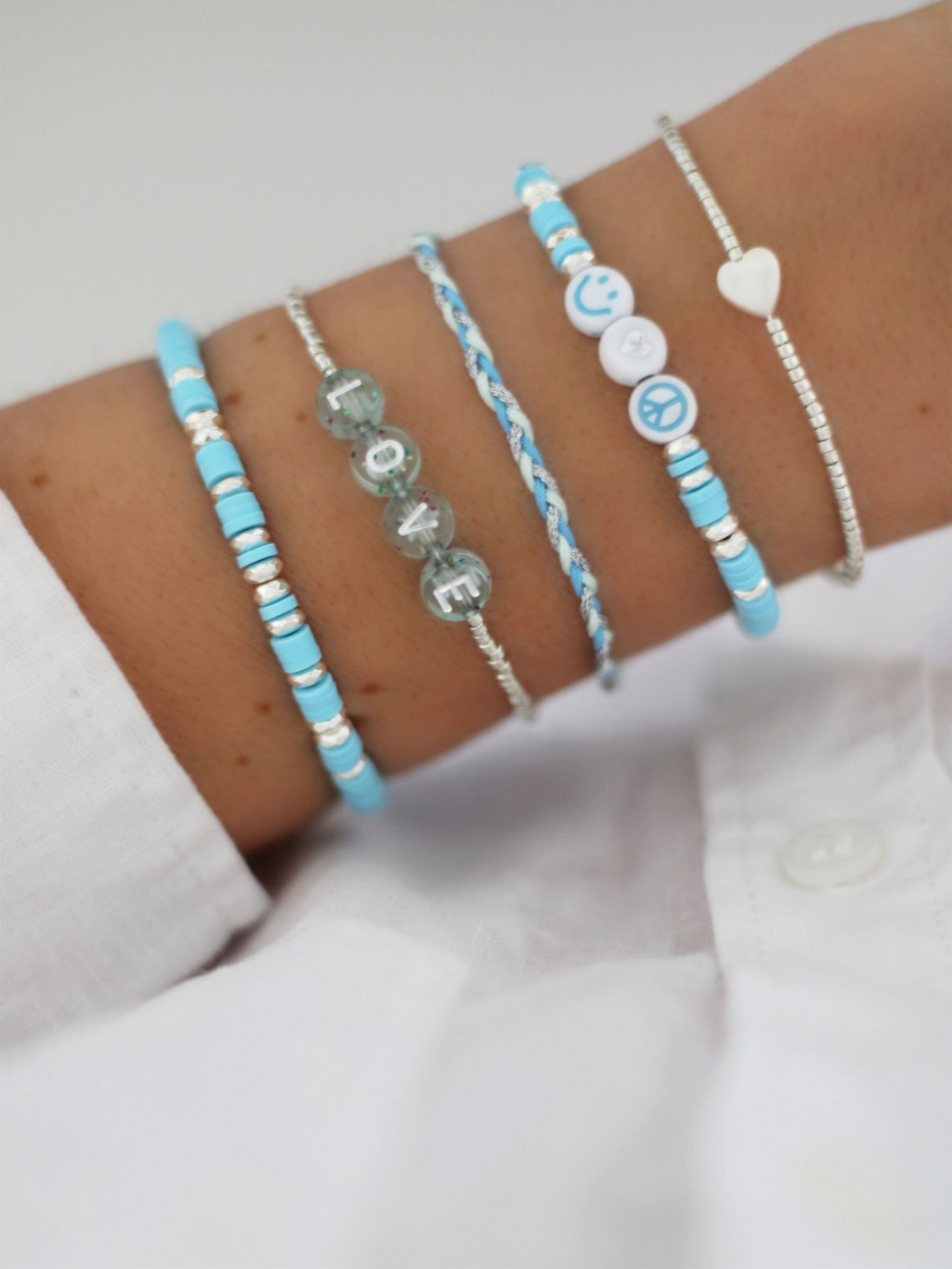 Armband HERZ Perlmutt Edelstahl Silber - Bunter Schmuck