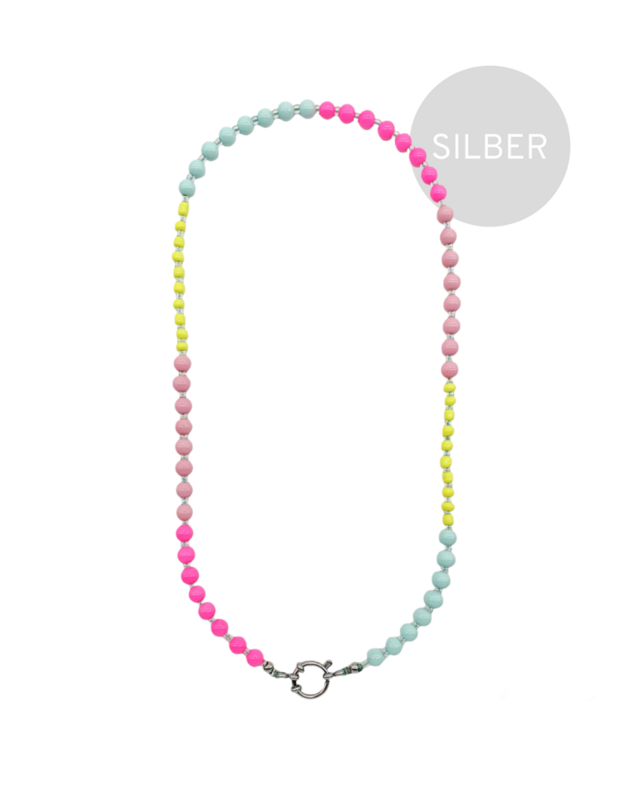 Bunte Halskette JOY 54cm Silber personalisierbar Regenbogen neon bunt - Bunter Schmuck