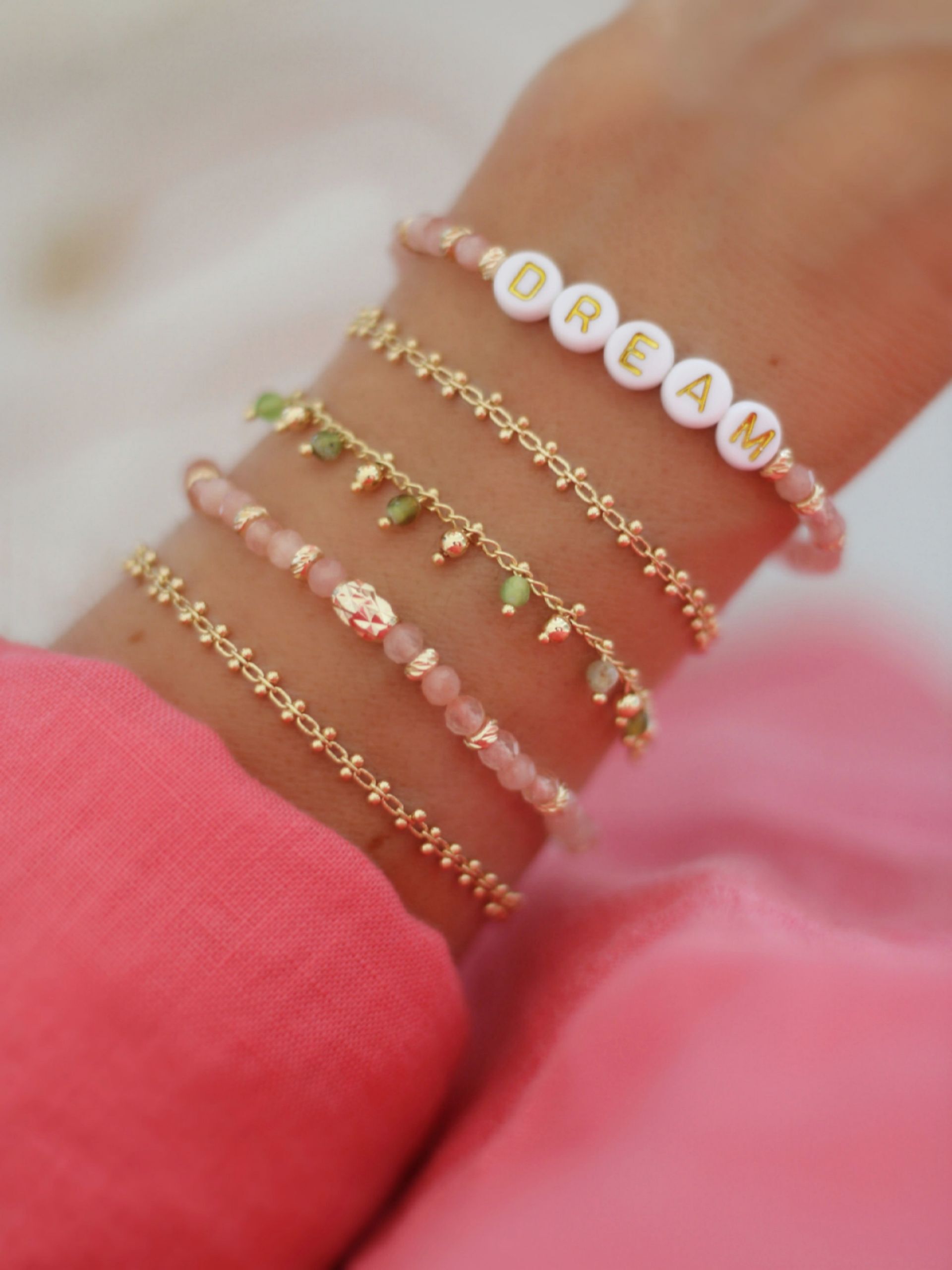 Armband TESS Goldkugeln grün orange rosa Messing 18k  - Bunter Schmuck