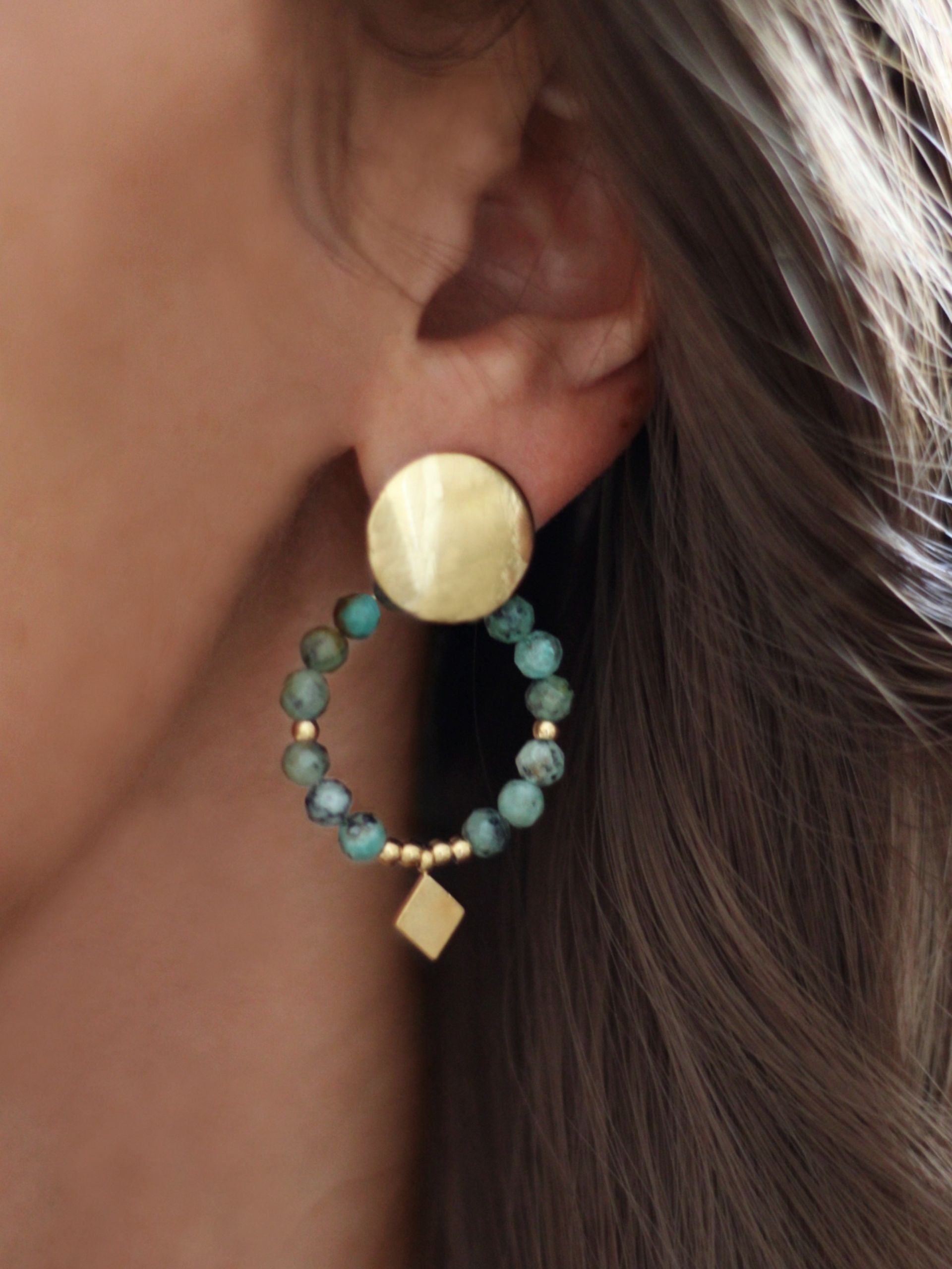 Boho Ohrringe RUTH Afrikanischer Türkis Ohrstecker  Gold - Bunter Schmuck