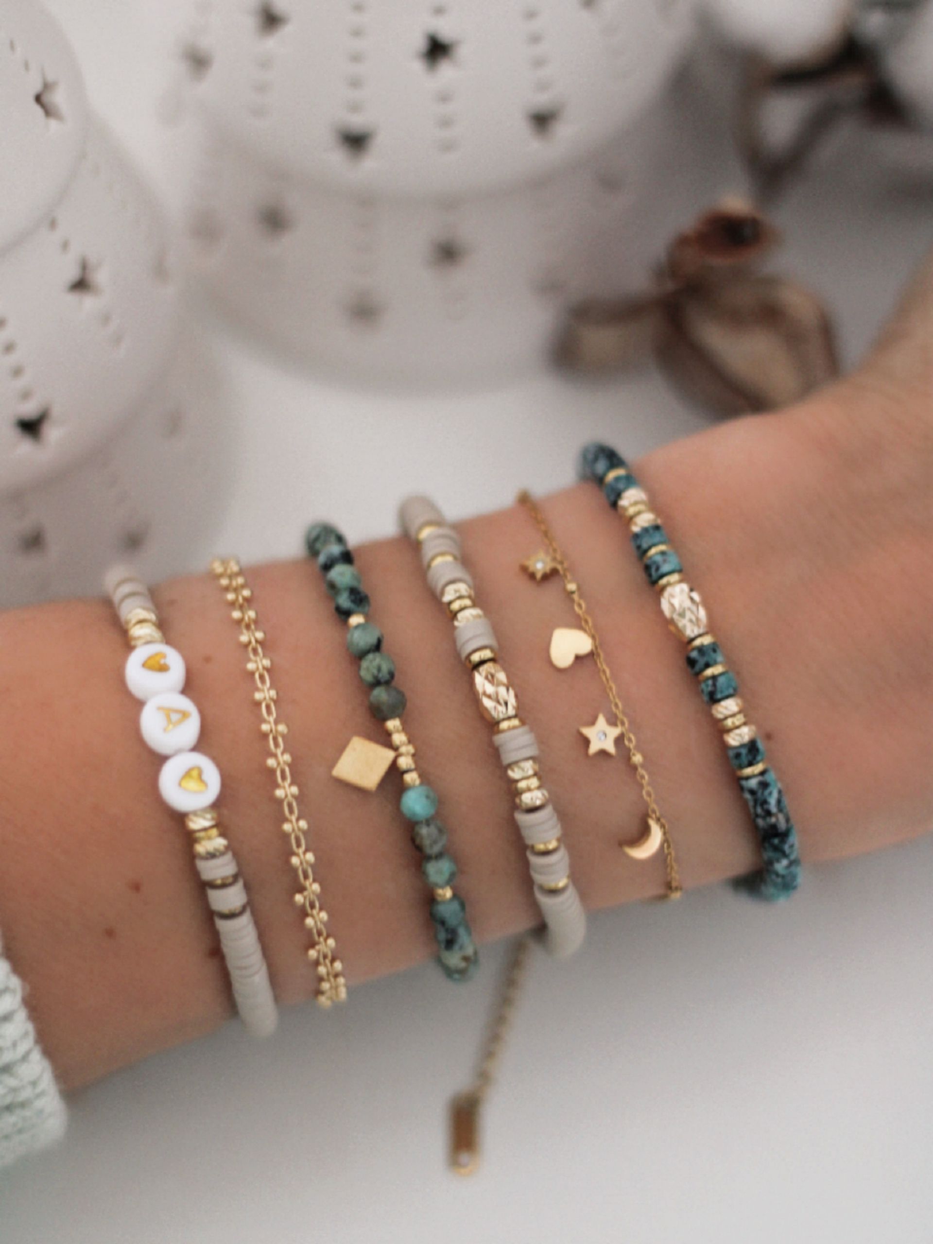 Armband LISI Namensarmband weiß beige braun gold - Bunter Schmuck