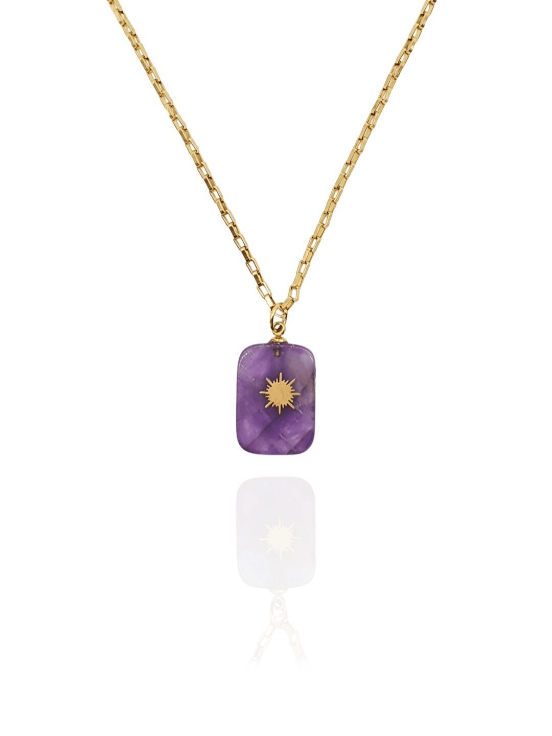 TIRA Halskette Amethyst Sonne Edelstahl Gold
