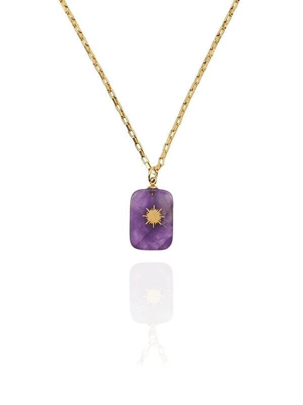 TIRA Halskette Amethyst Sonne Edelstahl Gold