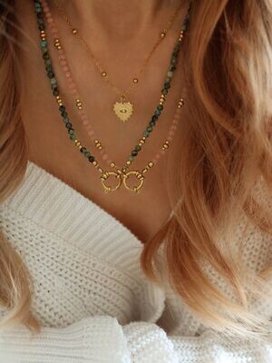 Lange Halskette MIRA Rosenquarz Edelstahl Gold - Bunter Schmuck