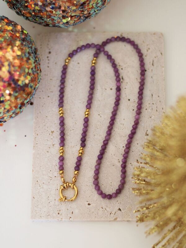 Lepidolith Halskette MIRA Edelstahl Gold - Bunter Schmuck