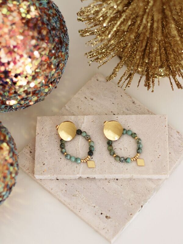 Boho Ohrringe RUTH Afrikanischer Türkis Ohrstecker  Gold - Bunter Schmuck