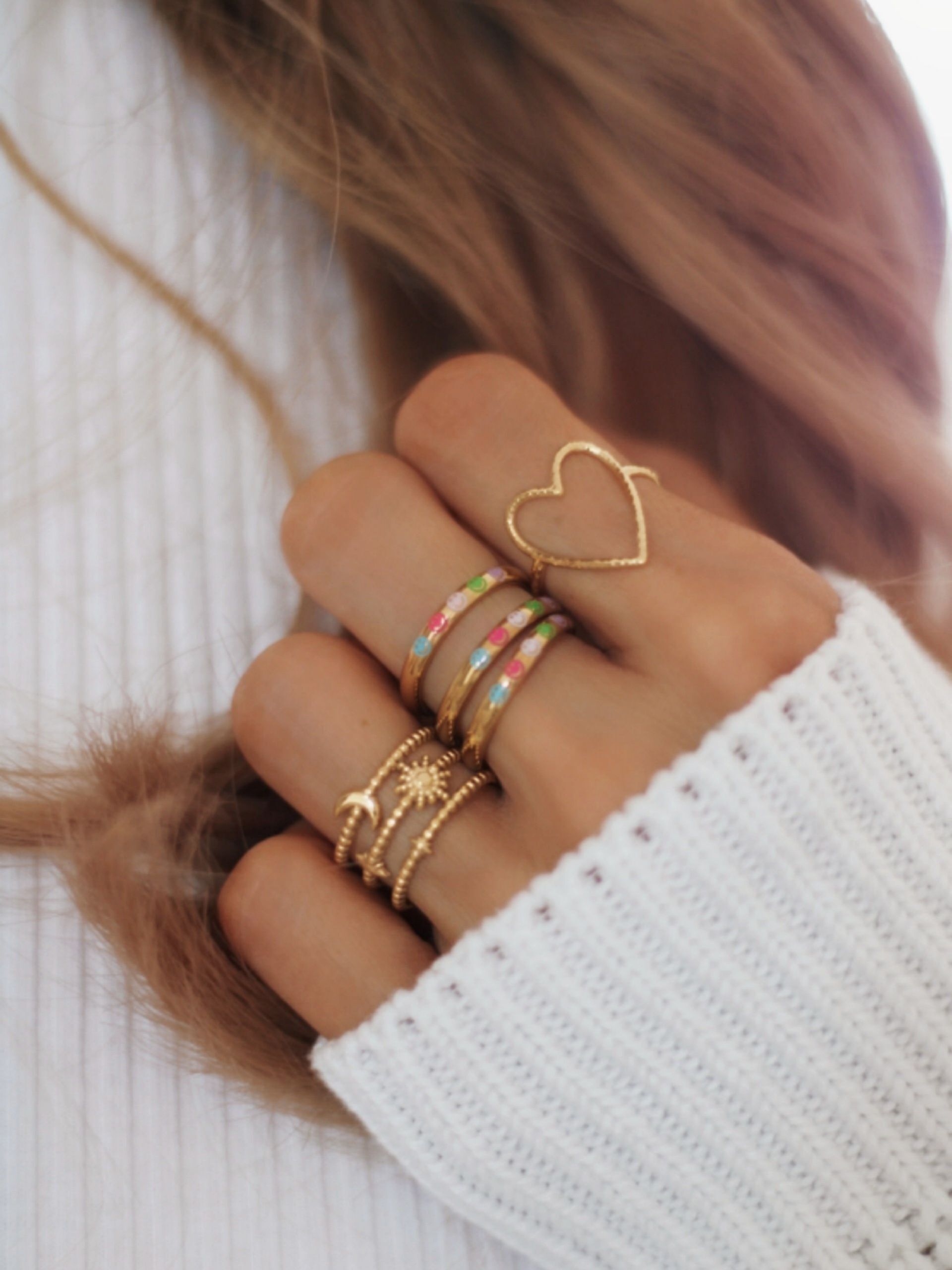 Ring SMILEY bunt Edelstahl gold wasserfest - Bunter Schmuck