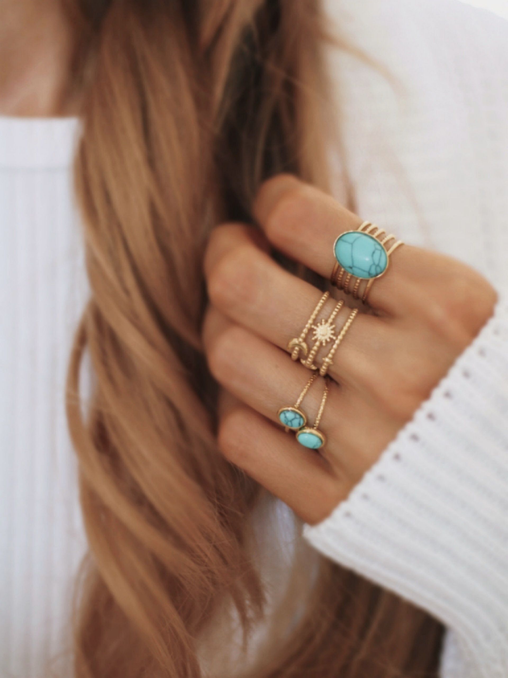 Ring ANARA Sonne Mond Sterne Edelstahl gold - Bunter Schmuck