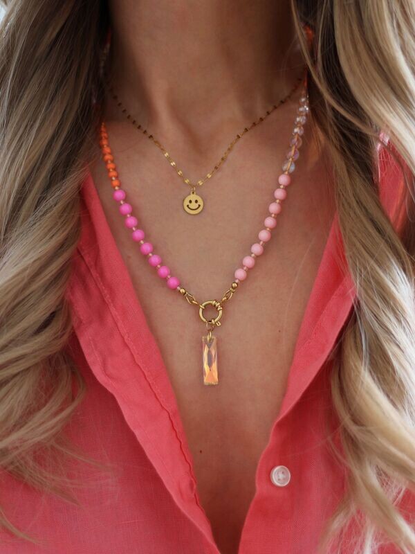 Bunte Perlen Halskette JOYCE 54 cm Orange Pink Gold  - Bunter Schmuck
