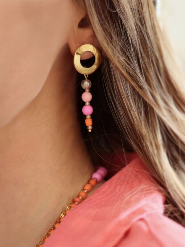 Bunte Ohrringe JOYCE Ohrstecker Pink Orange Gold - Bunter Schmuck