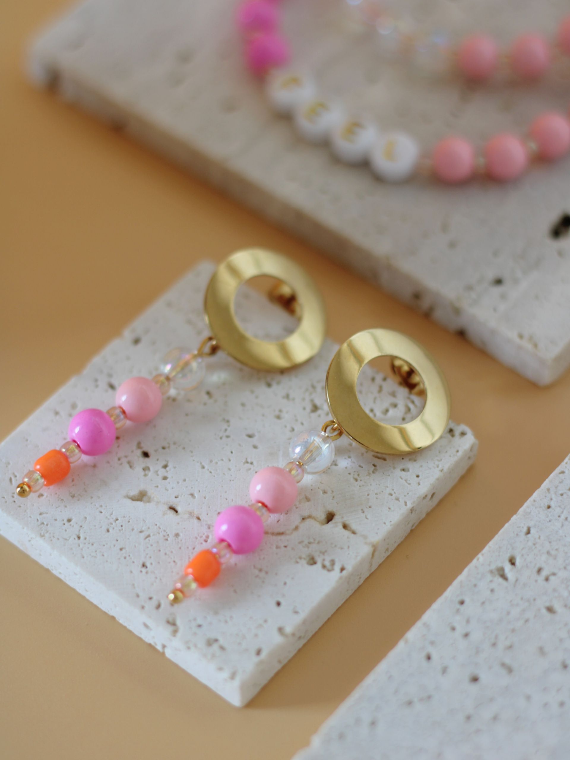 Anhänger JOYCE Statement Rosa Türkis Gold - Bunter Schmuck