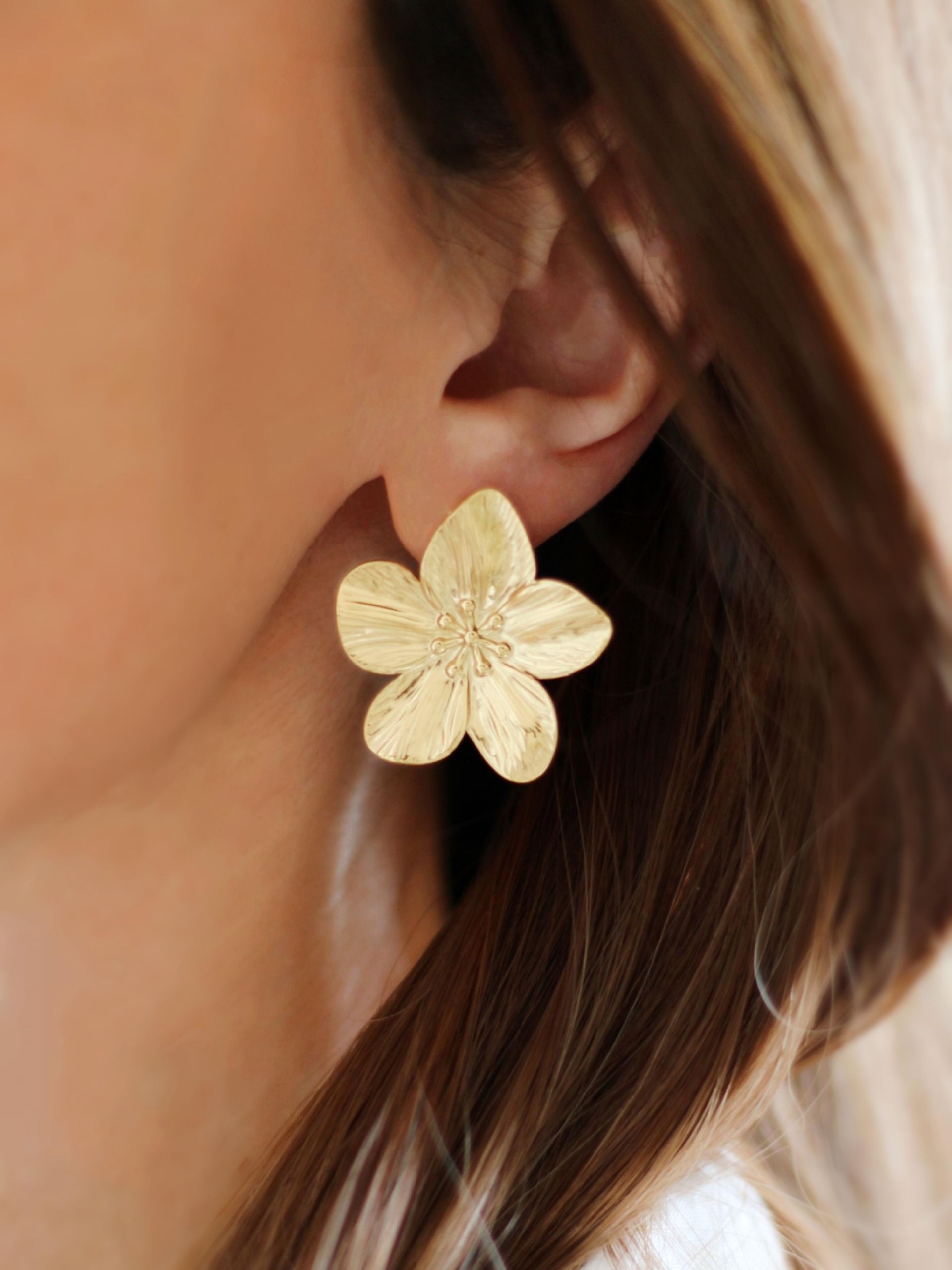 FLORA Große Blumen Ohrringe Ohrstecker Edelstahl Gold Statement - Bunter Schmuck