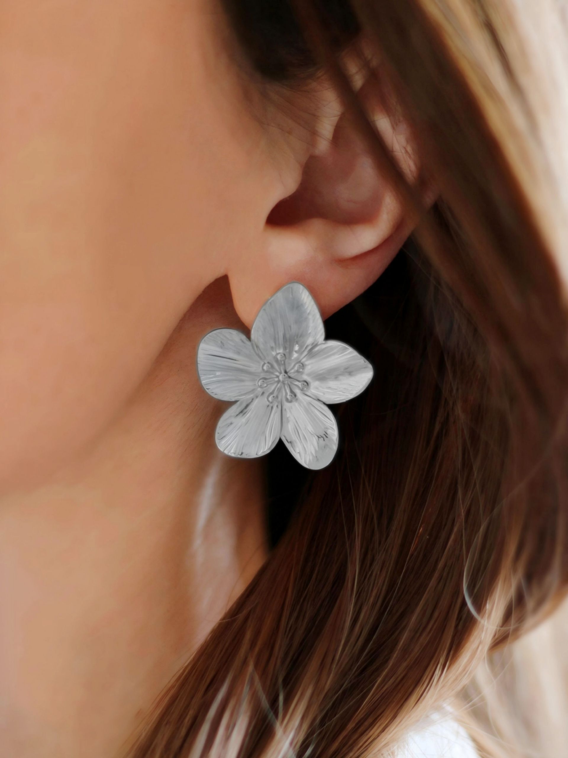 FLORA Große Blumen Ohrringe Ohrstecker Edelstahl Silber Statement - Bunter Schmuck