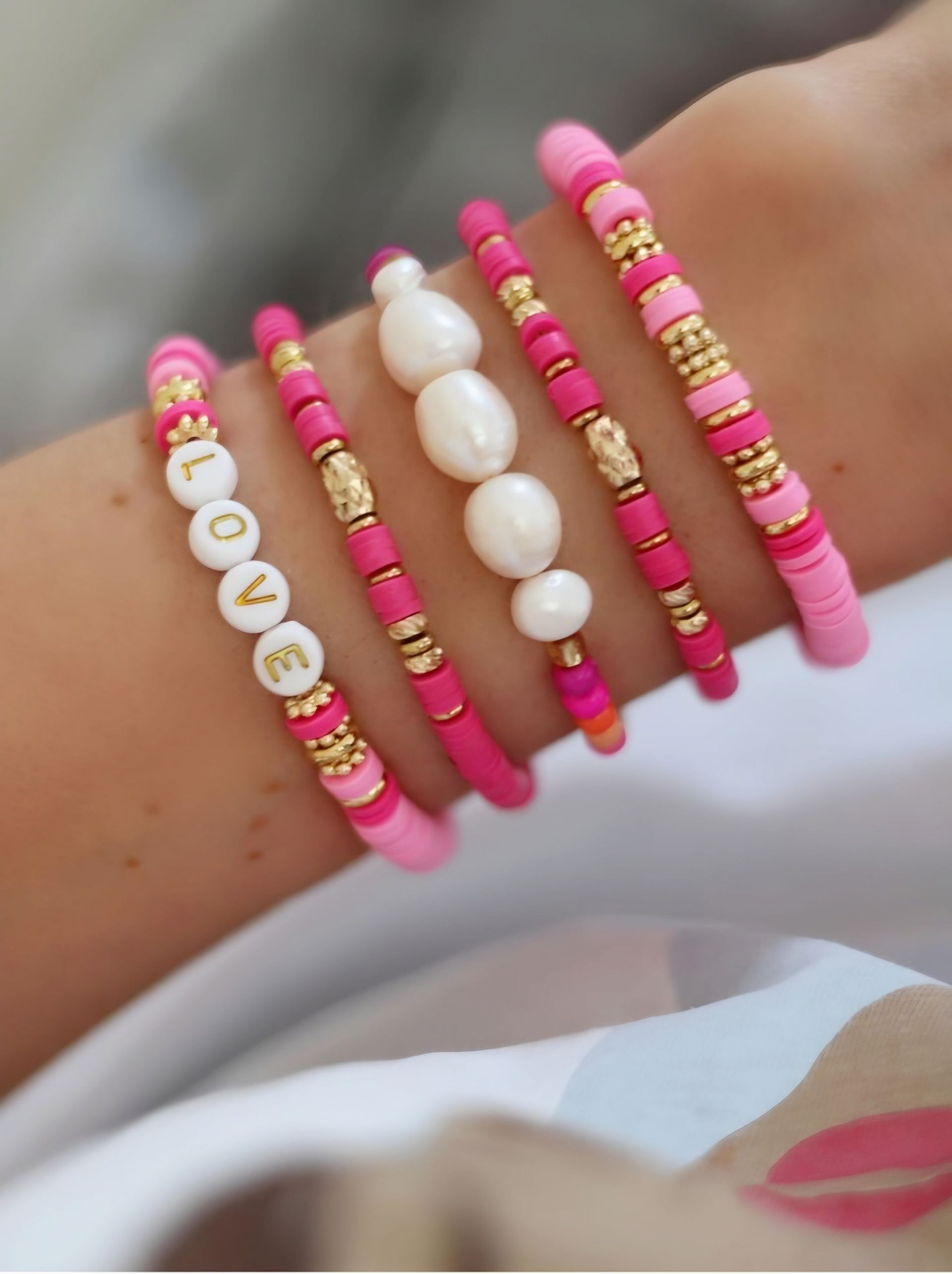 Namensarmband LISI Katsuki pink lachsrosa orange gold - Bunter Schmuck