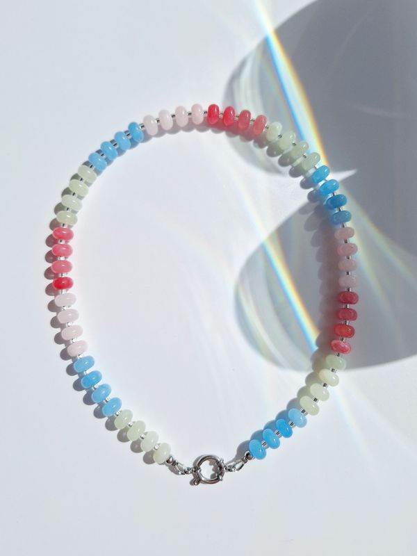 LILOU Hippie Kette Statement Halskette Regenbogen JADE Edelstein Gold - Bunter Schmuck