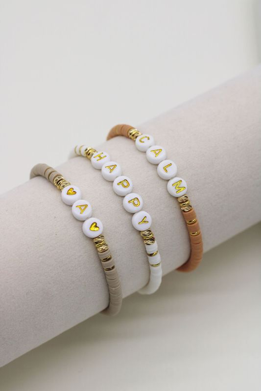 Armband LISI Namensarmband weiß beige braun gold - Bunter Schmuck