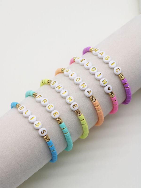 Namensarmband LISI Pastellfarben blau türkis gelb orange rosa lila Katsuki gold - Bunter Schmuck