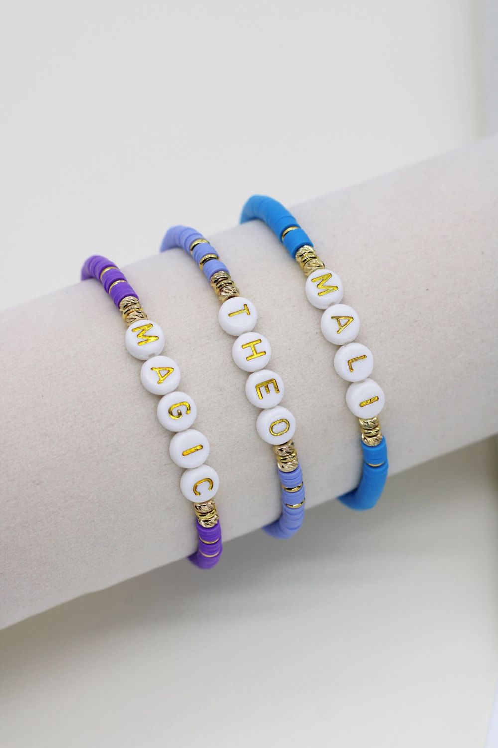 Namensarmband LISI Blau Lila Katsuki gold - Bunter Schmuck