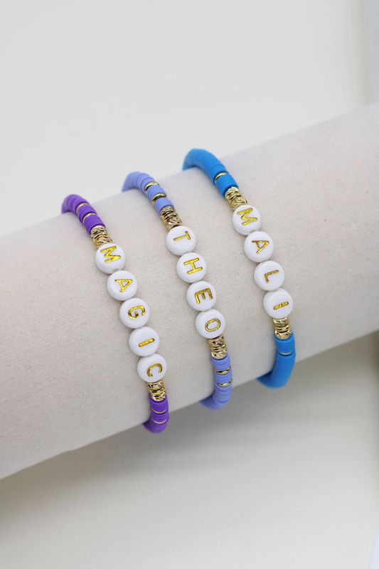 Namensarmband LISI Blau Lila Katsuki gold - Bunter Schmuck