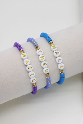 Namensarmband LISI Blau Lila Katsuki gold - Bunter Schmuck