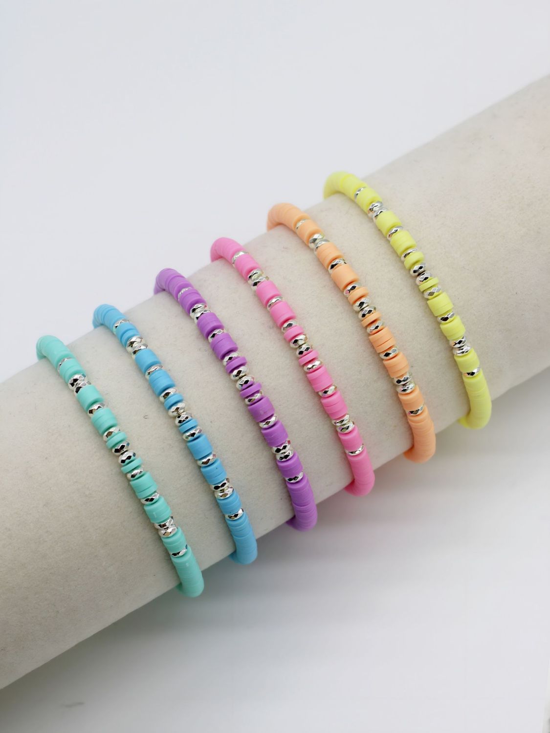 Namensarmband LISI silber Pastellfarben blau türkis gelb orange rosa lila Katsuki  - Bunter Schmuck