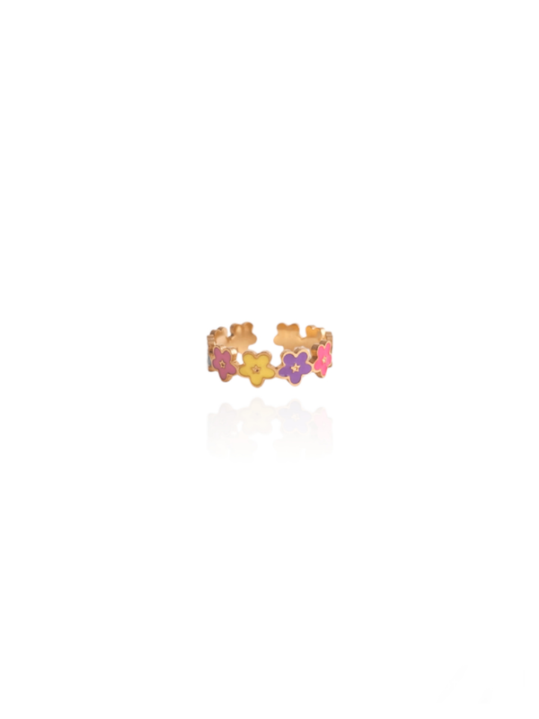 BLUMEN Bunter Ring mehrfarbig wasserfest Edelstahl 18k Gold - Bunter Schmuck