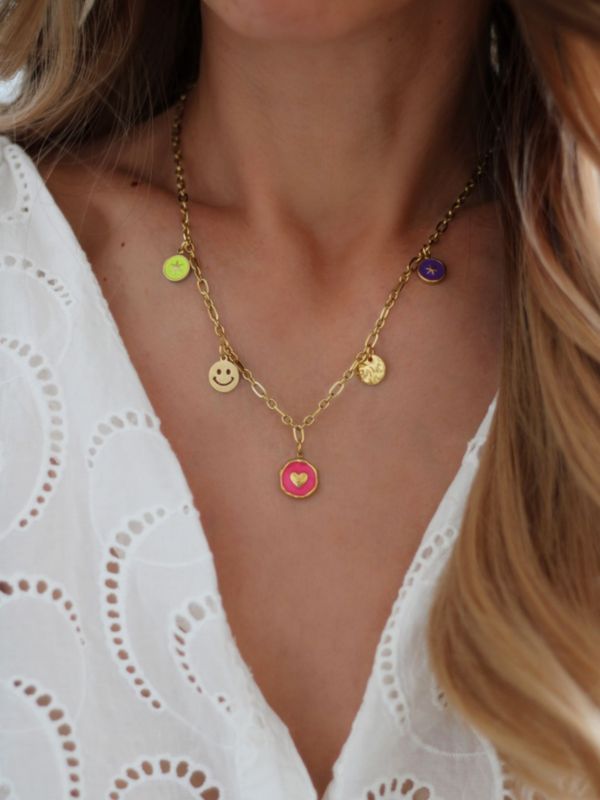 CLEMI Bunte Gliederkette verschiedene Anhänger Edelstahl Gold - Bunter Schmuck