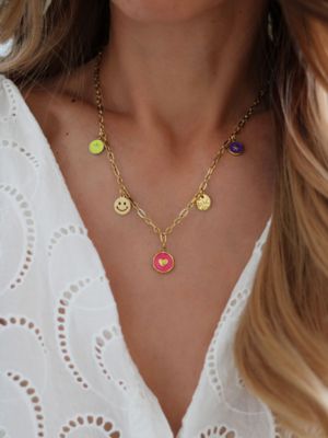 CLEMI Bunte Gliederkette verschiedene Anhänger Edelstahl Gold - Bunter Schmuck