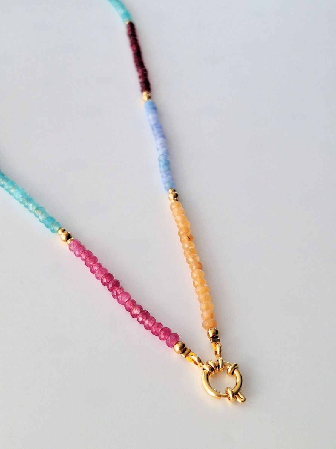 Lange bunte Edelstein Perlen Halskette SANNI 60cm Edelstahl gold  - Bunter Schmuck