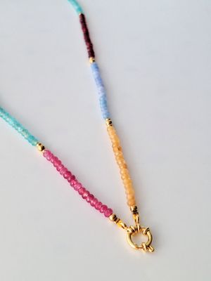 Lange bunte Edelstein Perlen Halskette SANNI 60cm Edelstahl gold  - Bunter Schmuck