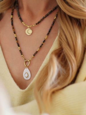 CLEO Tigerauge Edelstein Halskette braun gold  - Bunter Schmuck
