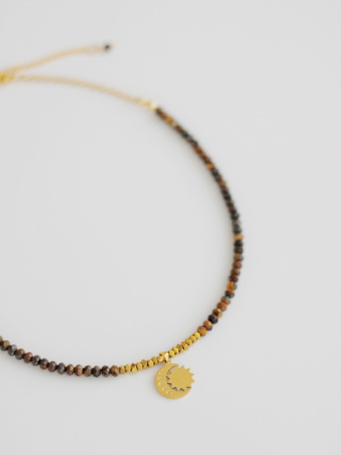CHLOE Tigerauge Edelstein Halskette braun gold  - Bunter Schmuck