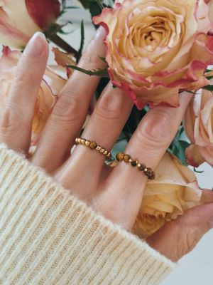 CLEO Tigerauge Ring elastisch braun gold - Bunter Schmuck