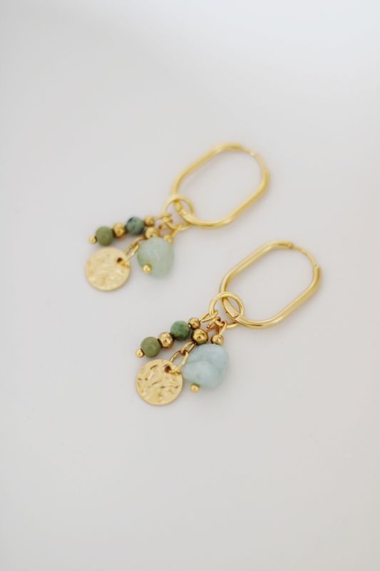 MIRA Ohrringe mit Anhänger Grün Gold afrikanischer Türkis - Bunter Schmuck