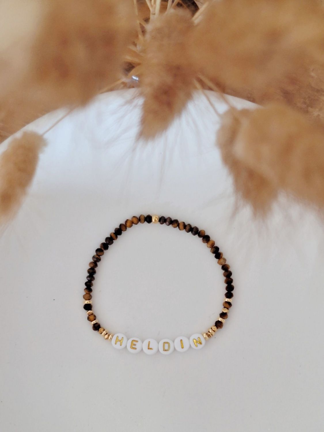 CLEO Tigerauge Armband Braun Gold flexibel personalisierbar - Bunter Schmuck
