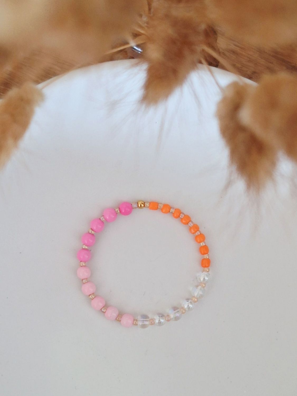 Buntes Perlen Armband JOYCE Pink Orange Rosa gold personalisierbar - Bunter Schmuck